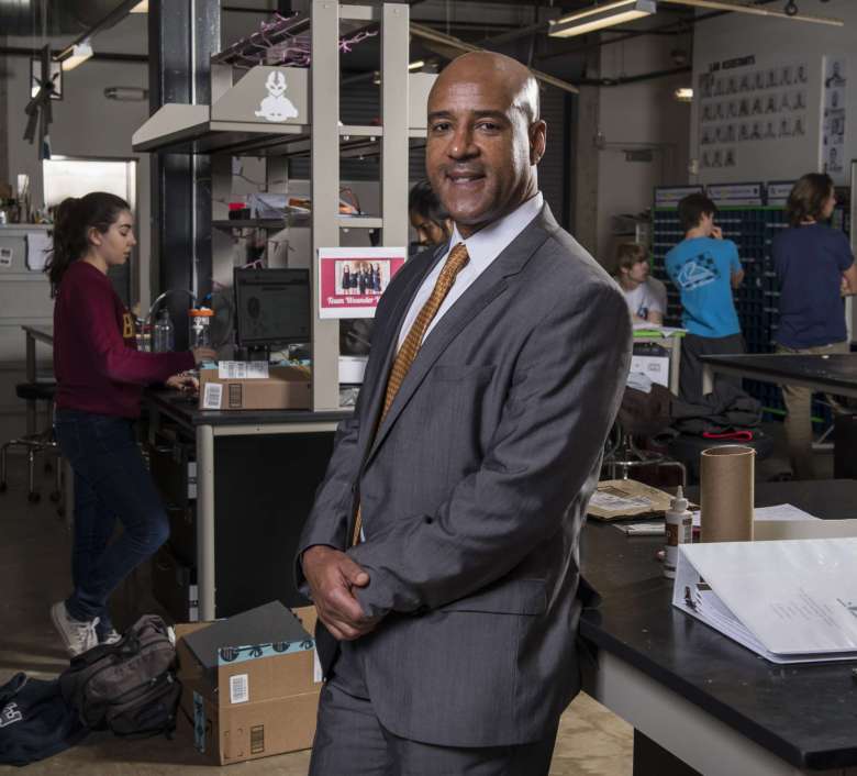 Reginald DesRoches is pictured at a workshop with Rice University students. Photo from The Houston Chronicle.