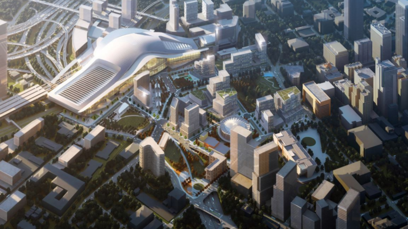 rendering shows a proposed new downtiwn Dallas convevtion center