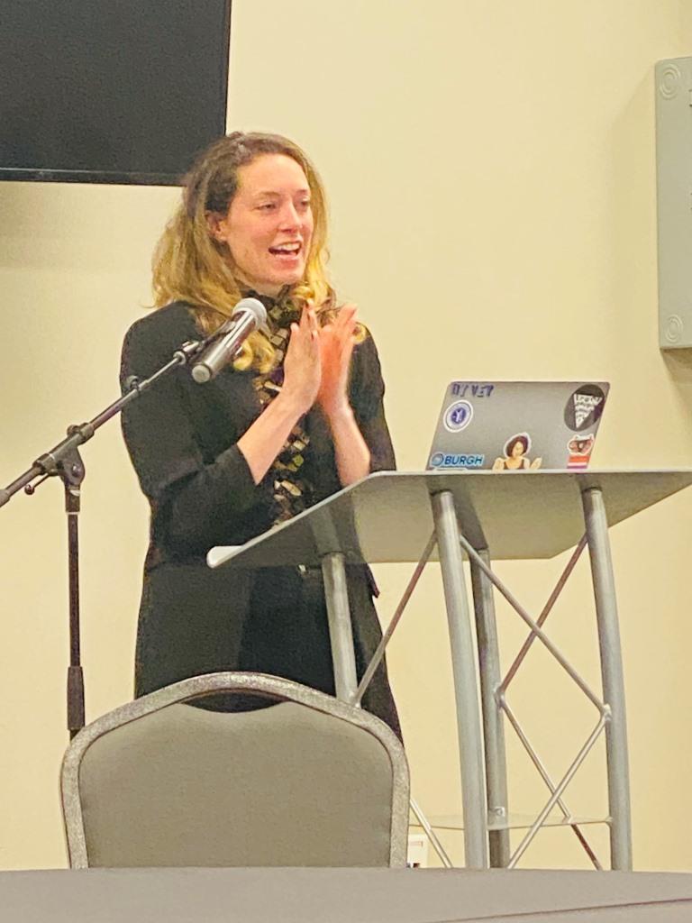 PEN America's U.S. Free Expression Programs Manager Hannah Waltz speaks to audience during Ministry In Civics launch at The Potter's House Dallas March 25, 2023