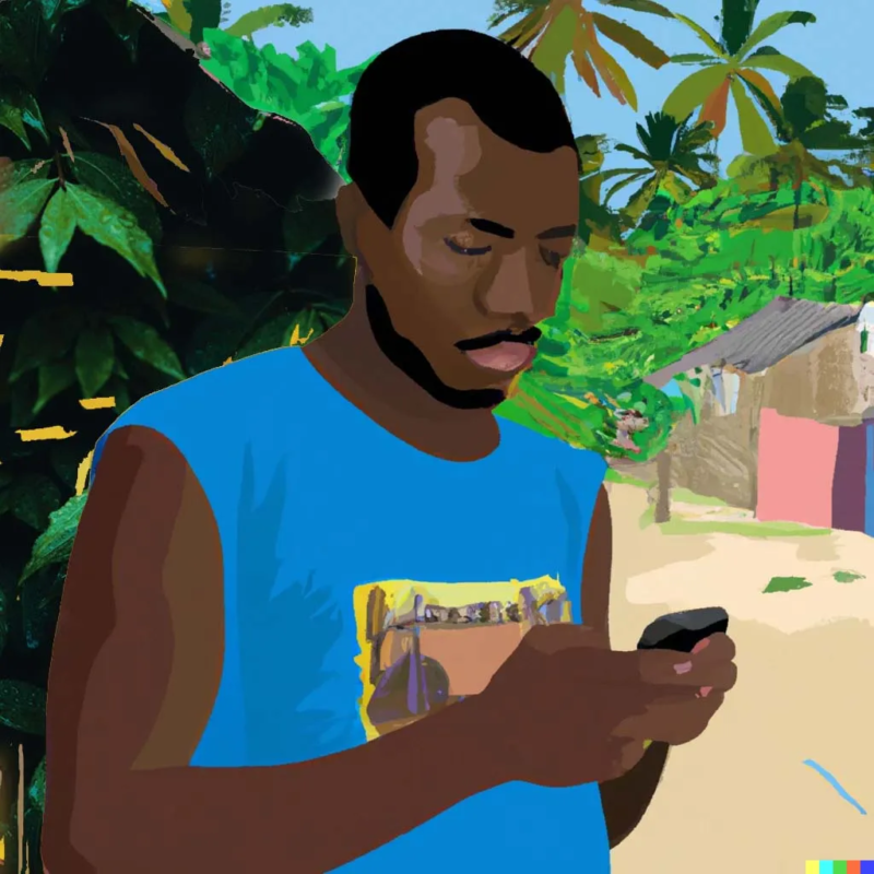 Illustration of a Haitian man in the Dominican Republic. Illustration created by AI and edited by Vania André.